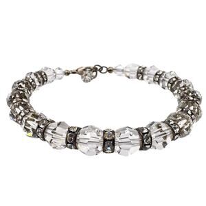 925 Sterling Silver Clasp Clear Faceted Crystal Rhinestone Spacer 6.75” Bracelet